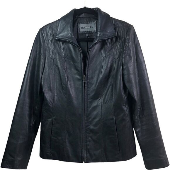 Bromley Collection Jackets & Blazers - Bromley Collection Black Genuine Leather Full Zip Jacket